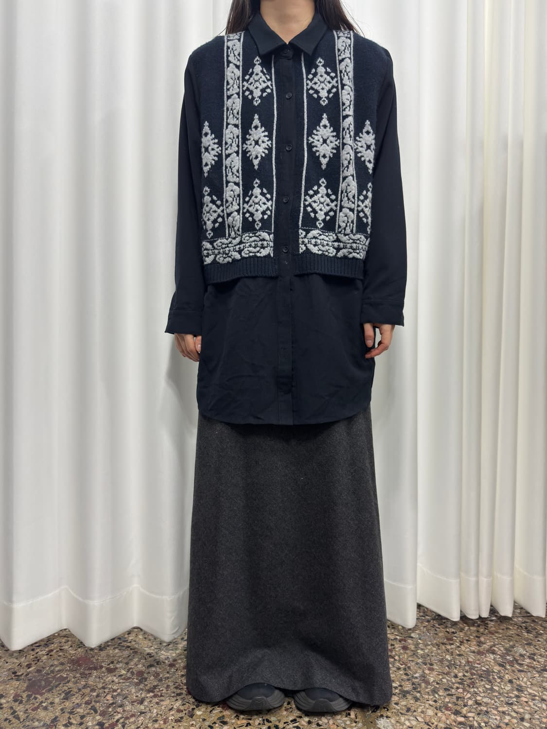 ethnic knit detail shirt 상품이미지2