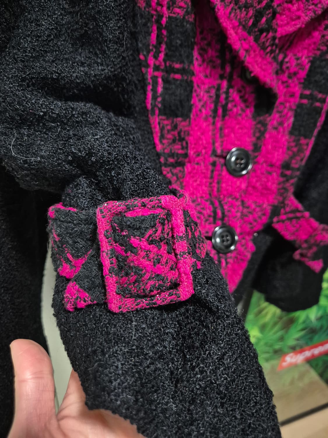 블랙 핑크 체크 봄버스타일 트위드 자켓 상품이미지4