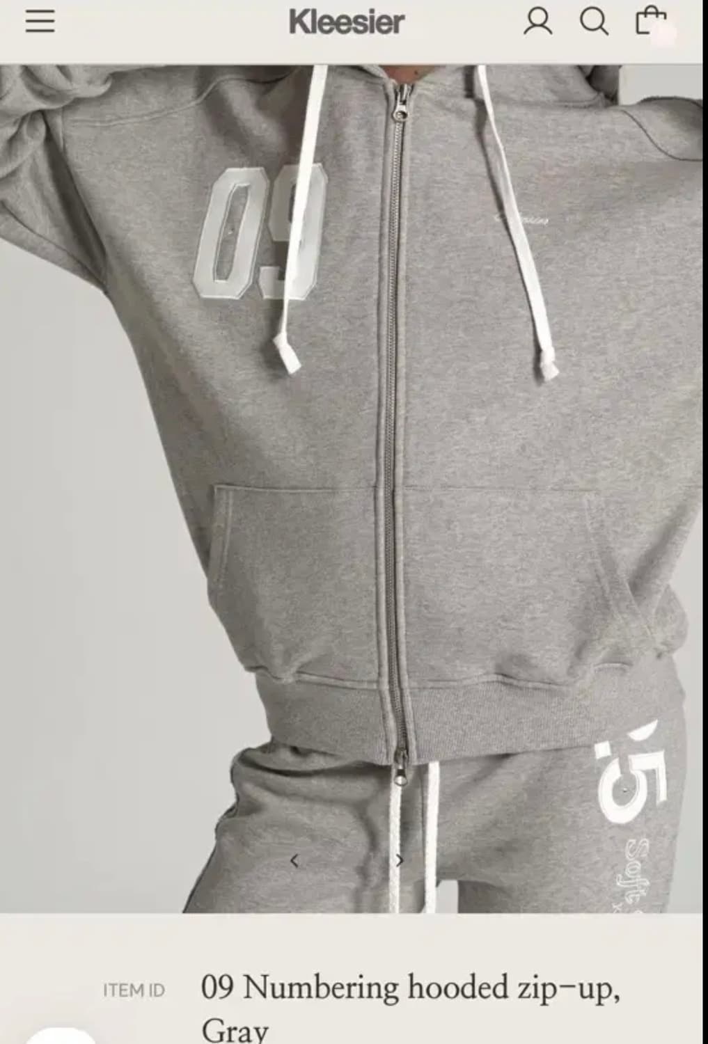Kleesier 09 넘버링 후드집업 그레이 클리시어 상품이미지1