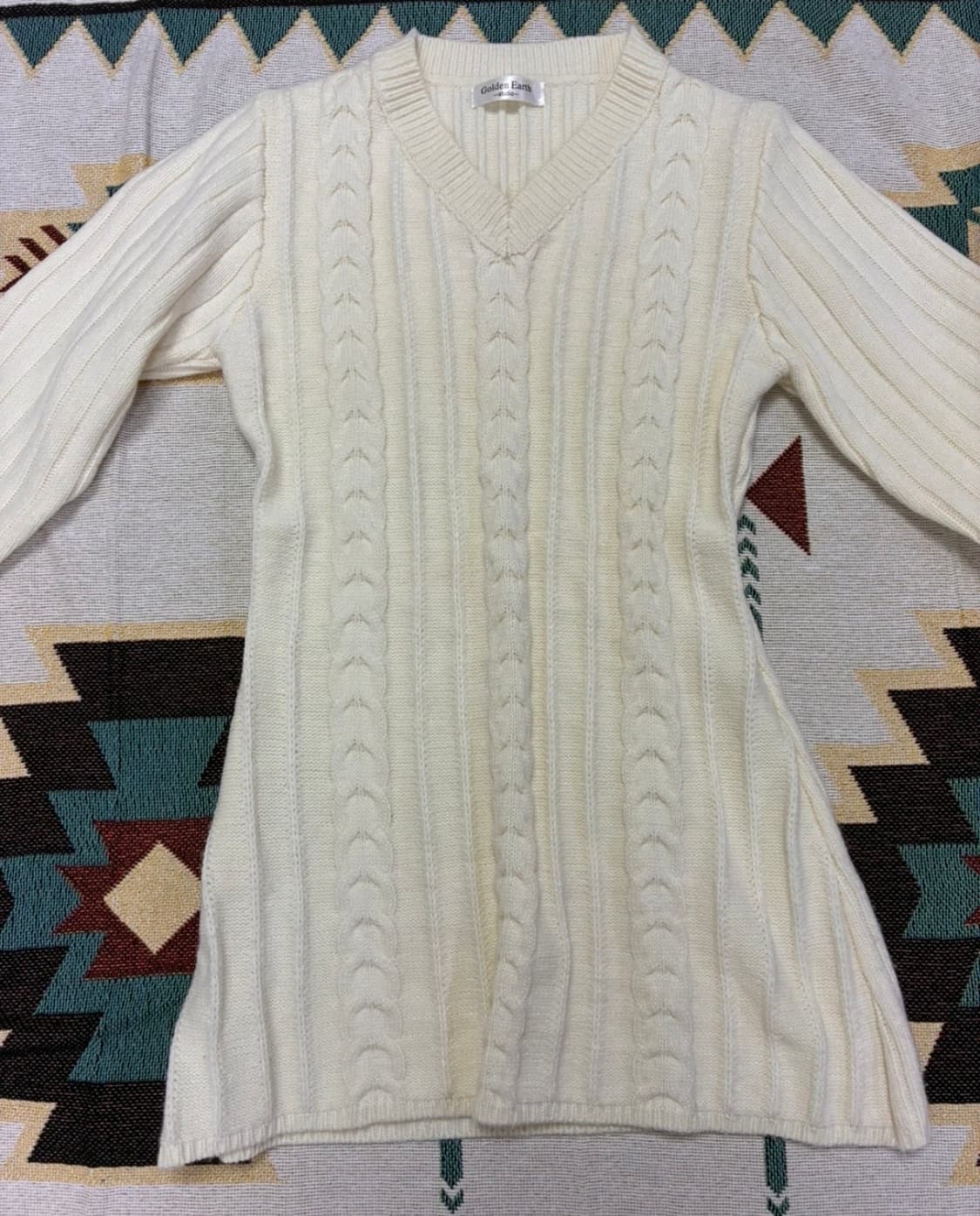 아이보리 V넥 니트원피스 미착용제품 상품이미지3