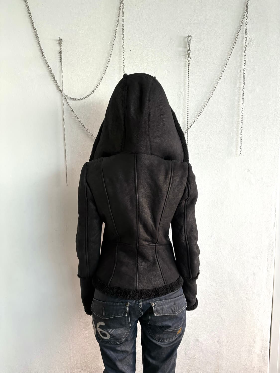 tenax italy 사선지퍼 후드 하이넥 드레이프 무스탕 상품이미지5