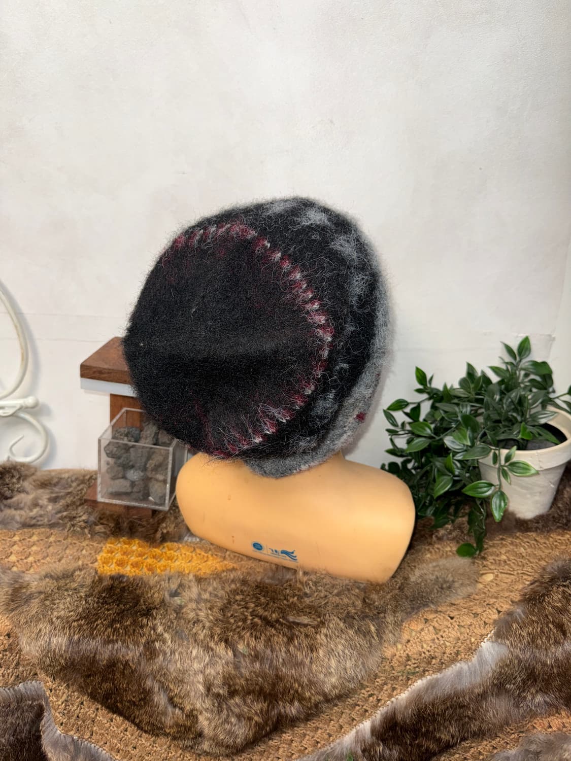 Gray black mushroom loose knit beanie  상품이미지3