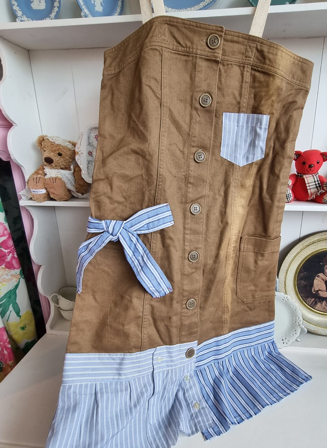 스트라이프 배색 리본 멜빵 원피스 상품이미지2