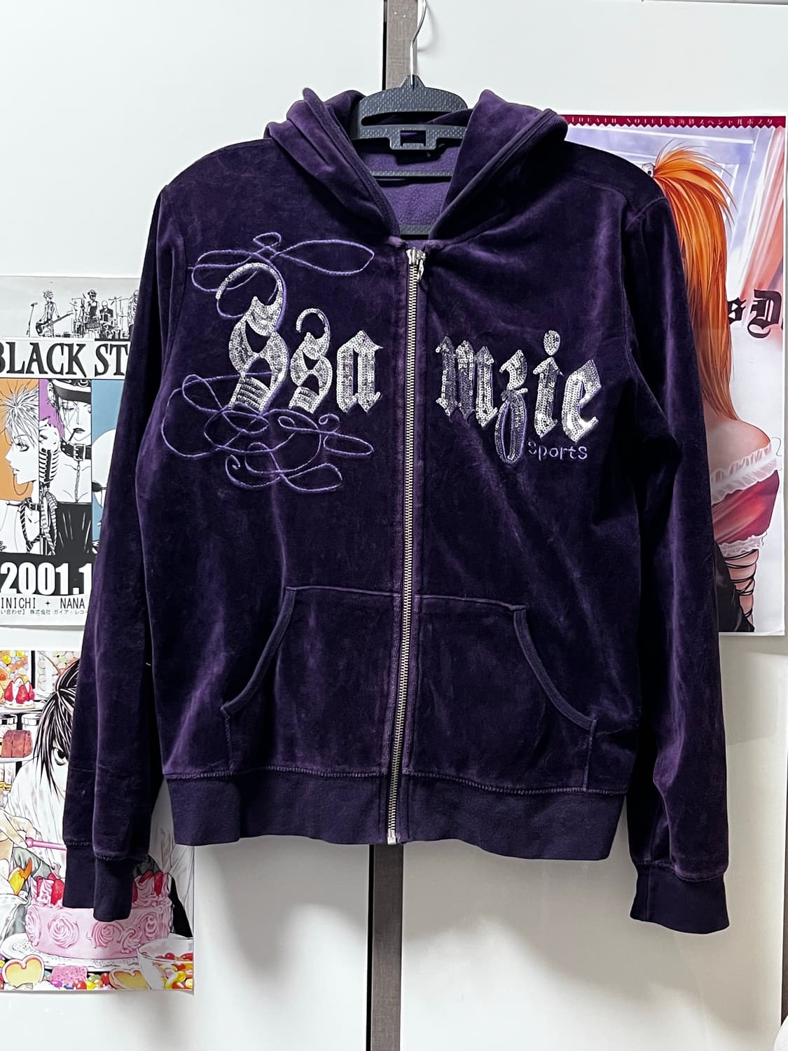 ssamzie y2k 오네갸루 퍼플 벨벳 후드집업 상품이미지4