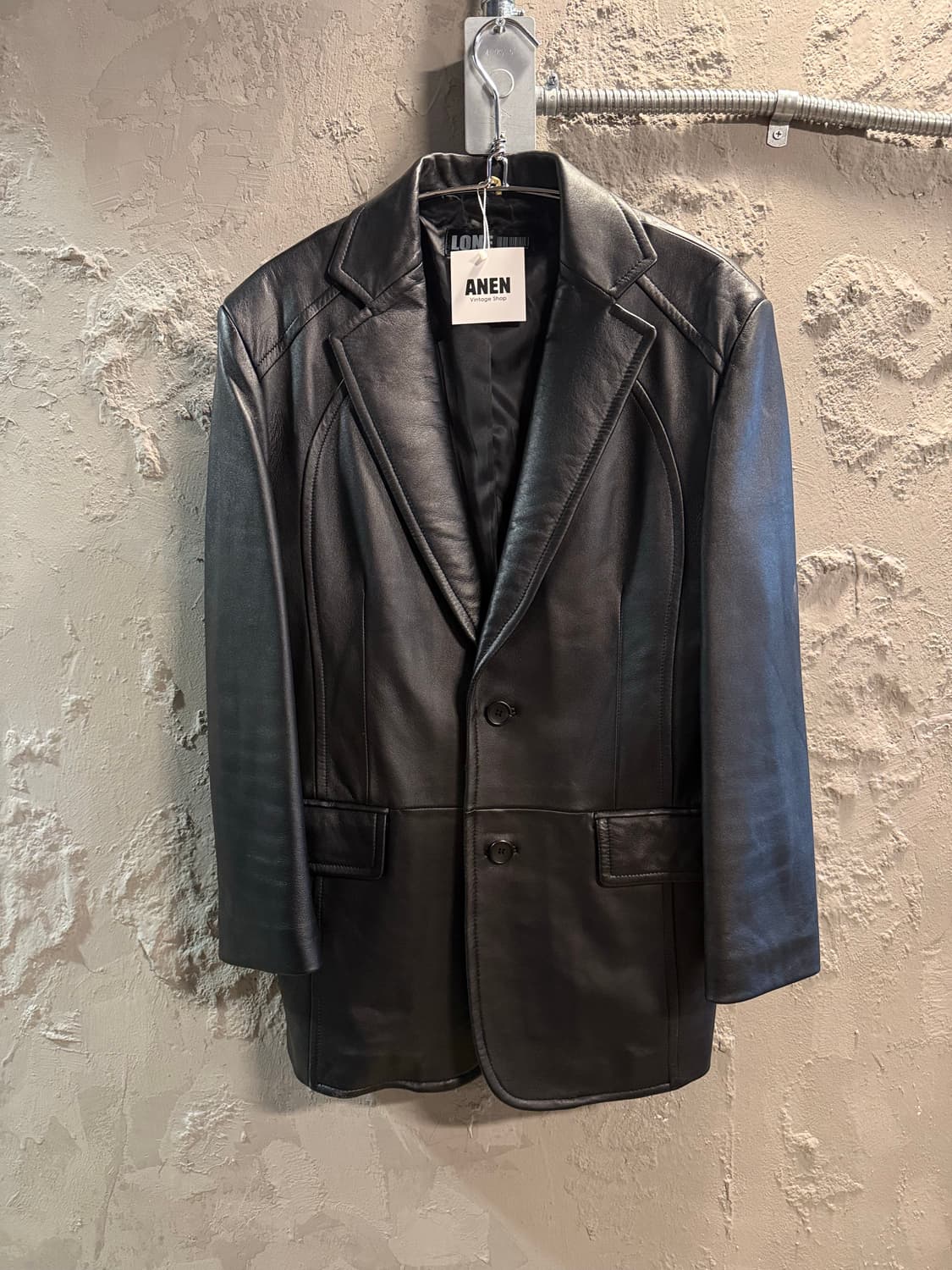 100 론LONE 정욱준 리얼 양가죽 싱글 레더 블레이저 블랙 상품이미지1