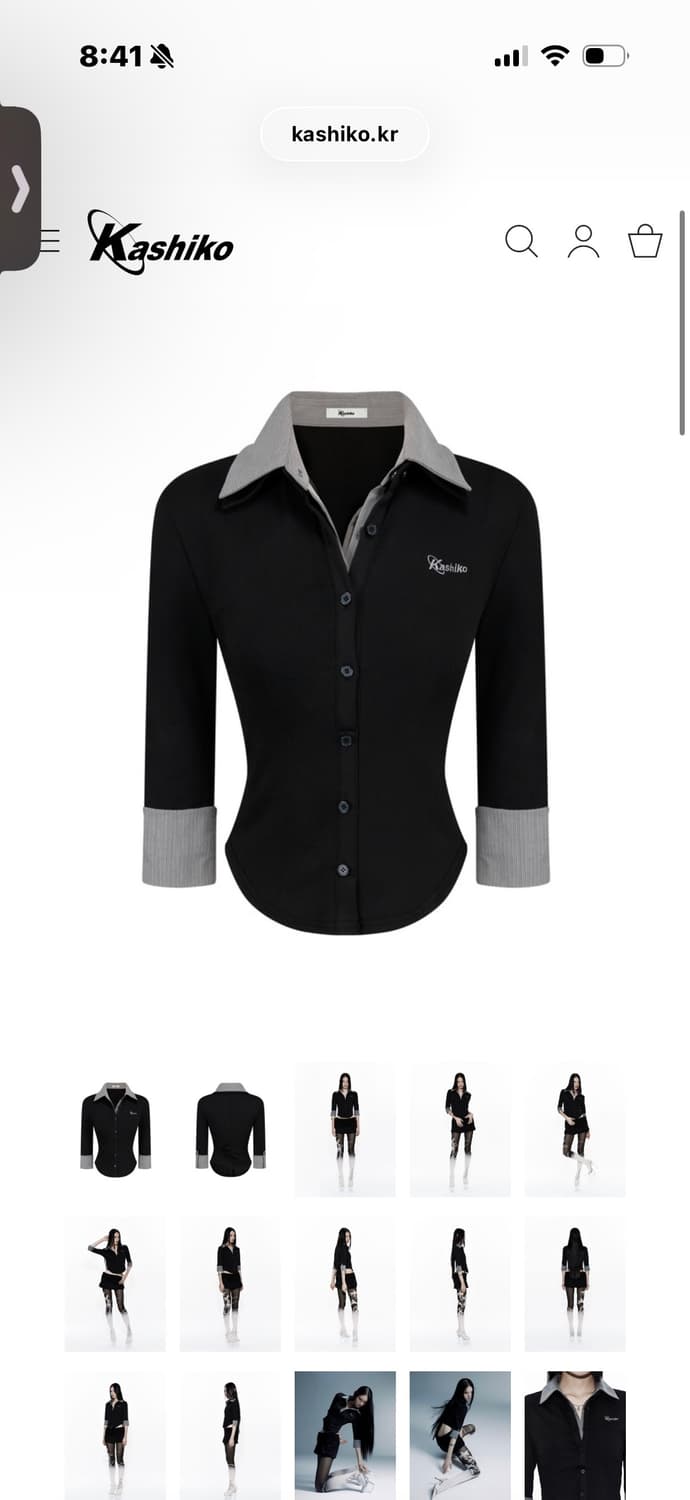 카시코 더블 카라 슬림 셔츠 블랙 M 상품이미지1