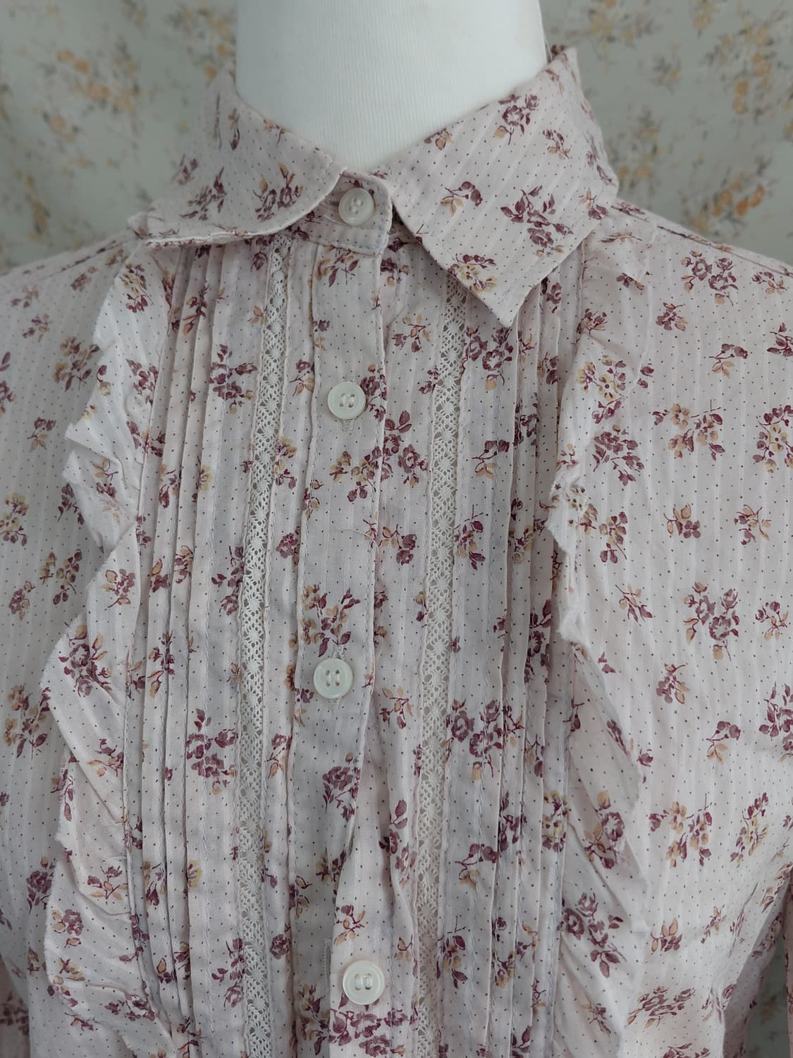 [빈티지] 플라워 프린트 프릴 장식 블라우스 지뢰계 상품이미지4