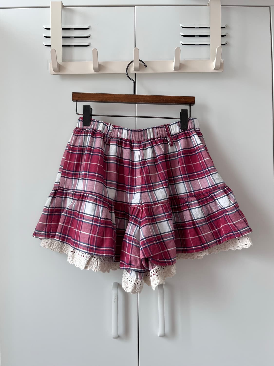 Colza 체크 레이스 레이어드 큐롯 팬츠 반바지 상품이미지10