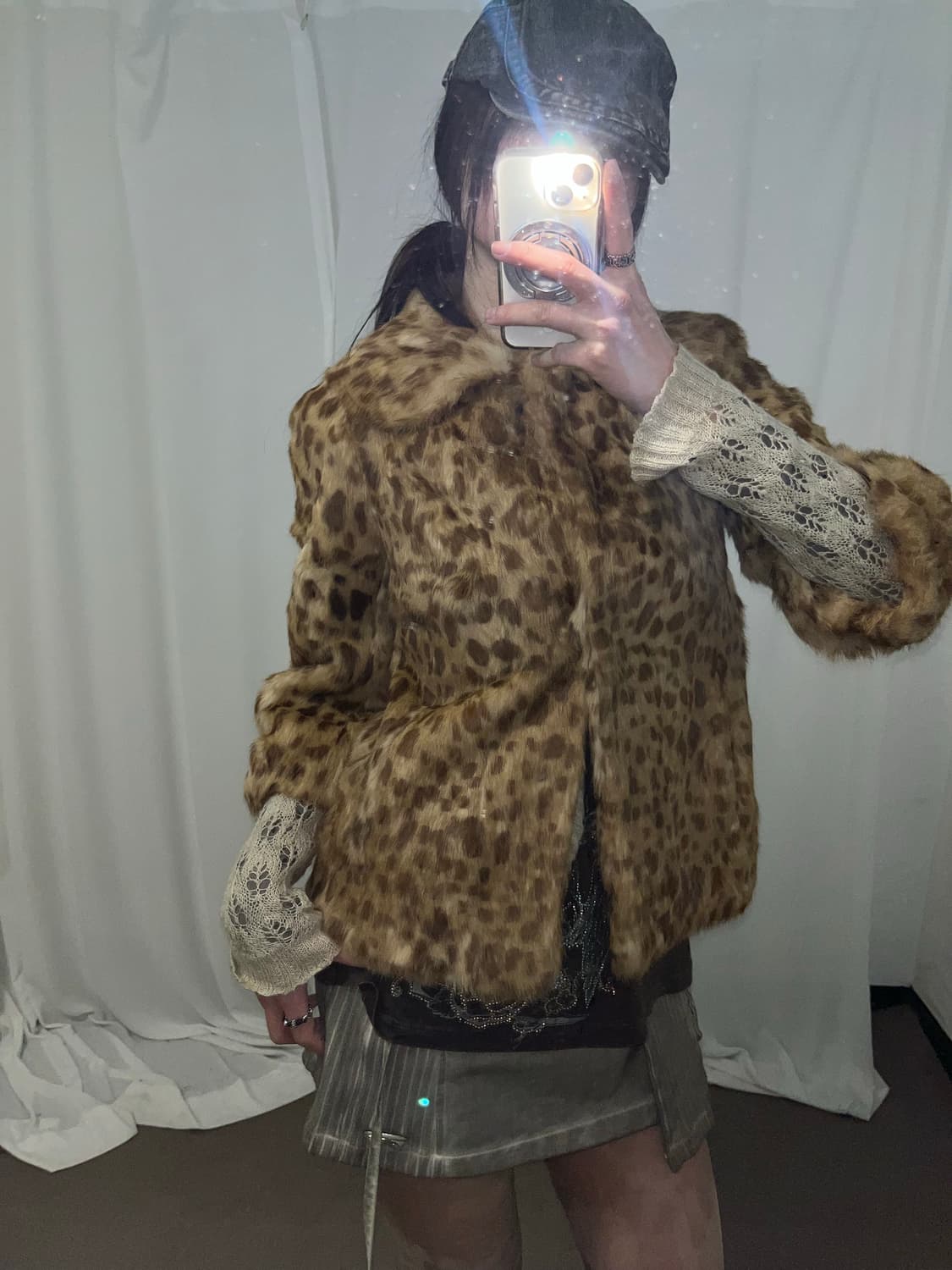 레오파드 패턴 래빗퍼 자켓 상품이미지6