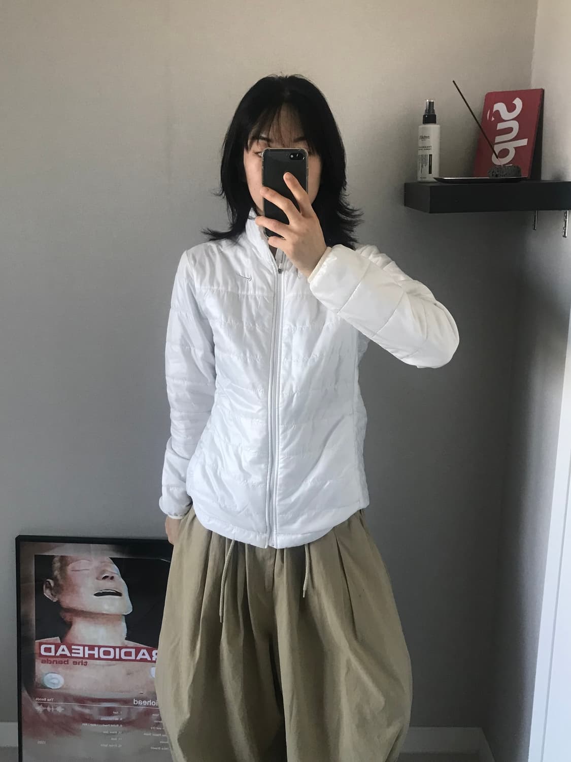 나이키 00년대 올드스쿨 은색 스우시 화이트 경량패딩 상품이미지1