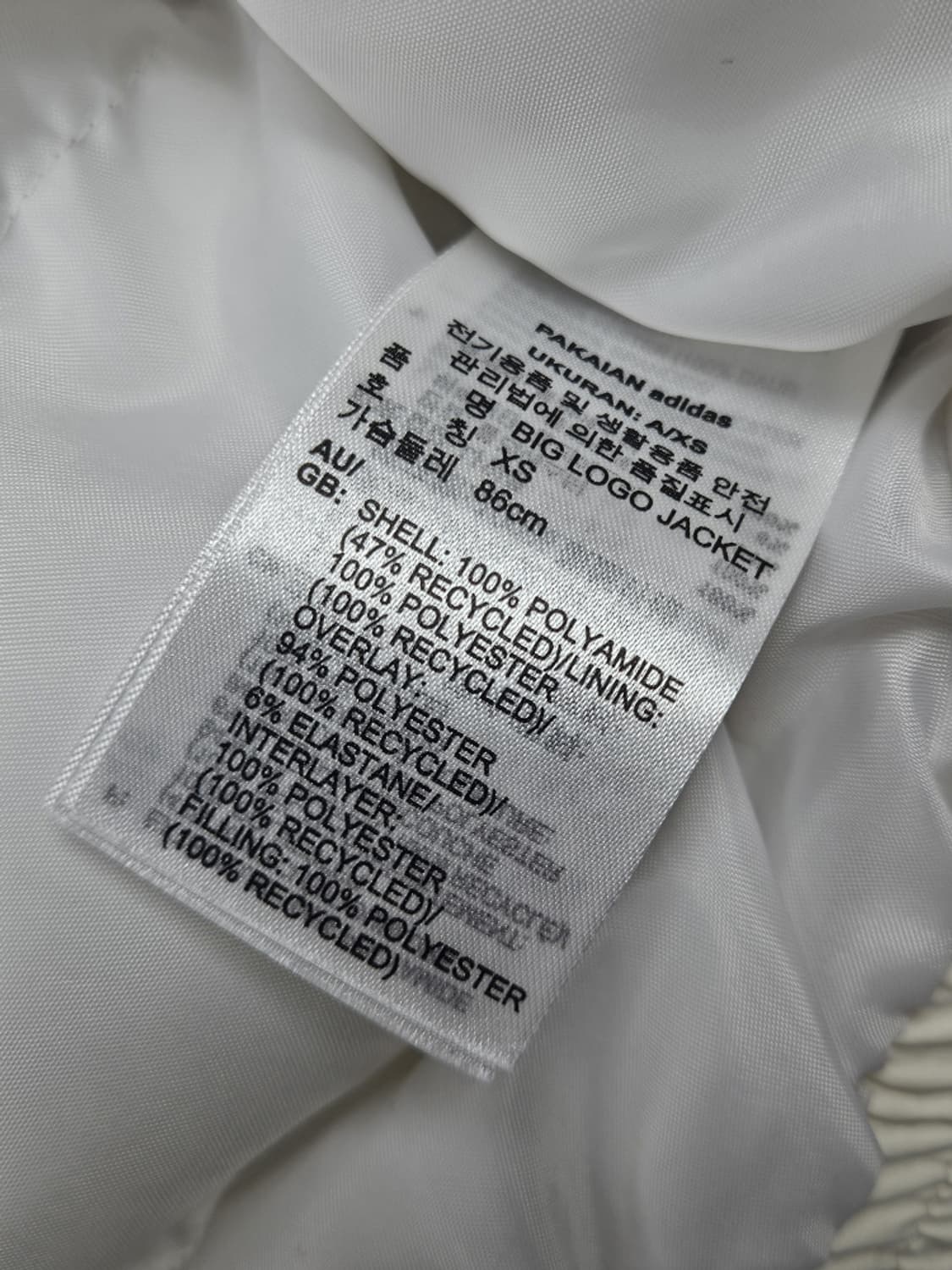 아디다스 아디컬러 빅로고 숏 패딩 자켓 ( XS ) / 10303 상품이미지9