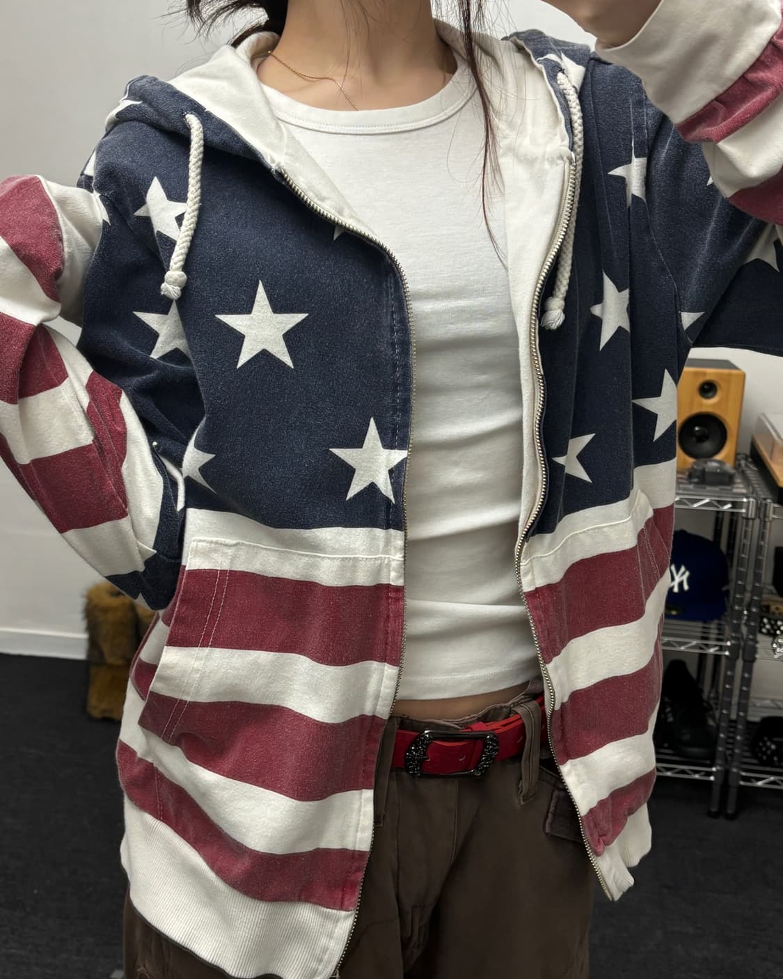 지프 00s USA 성조기 빈티지 워싱 후드집업 상품이미지1