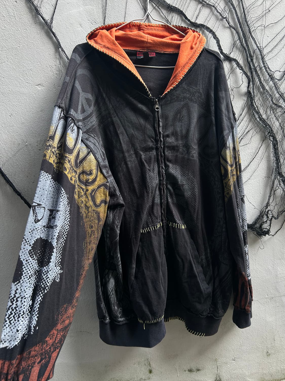 00s Vtg rock house 스컬 풀 프린팅 블랙 후드집업 상품이미지3