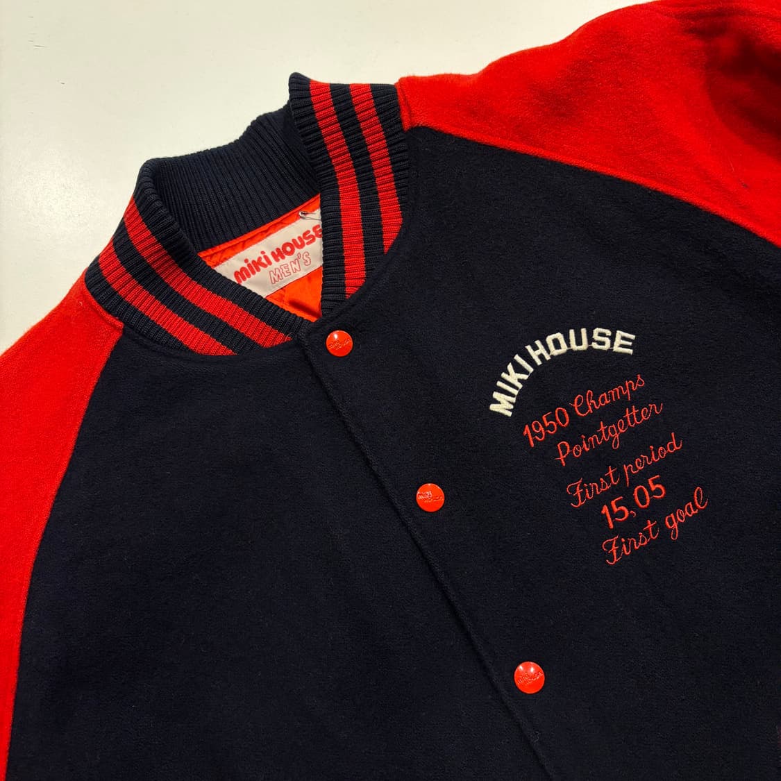 [L] 90s 미키하우스 네이비/레드 빅로고 스타디움 자켓 C503 상품이미지4