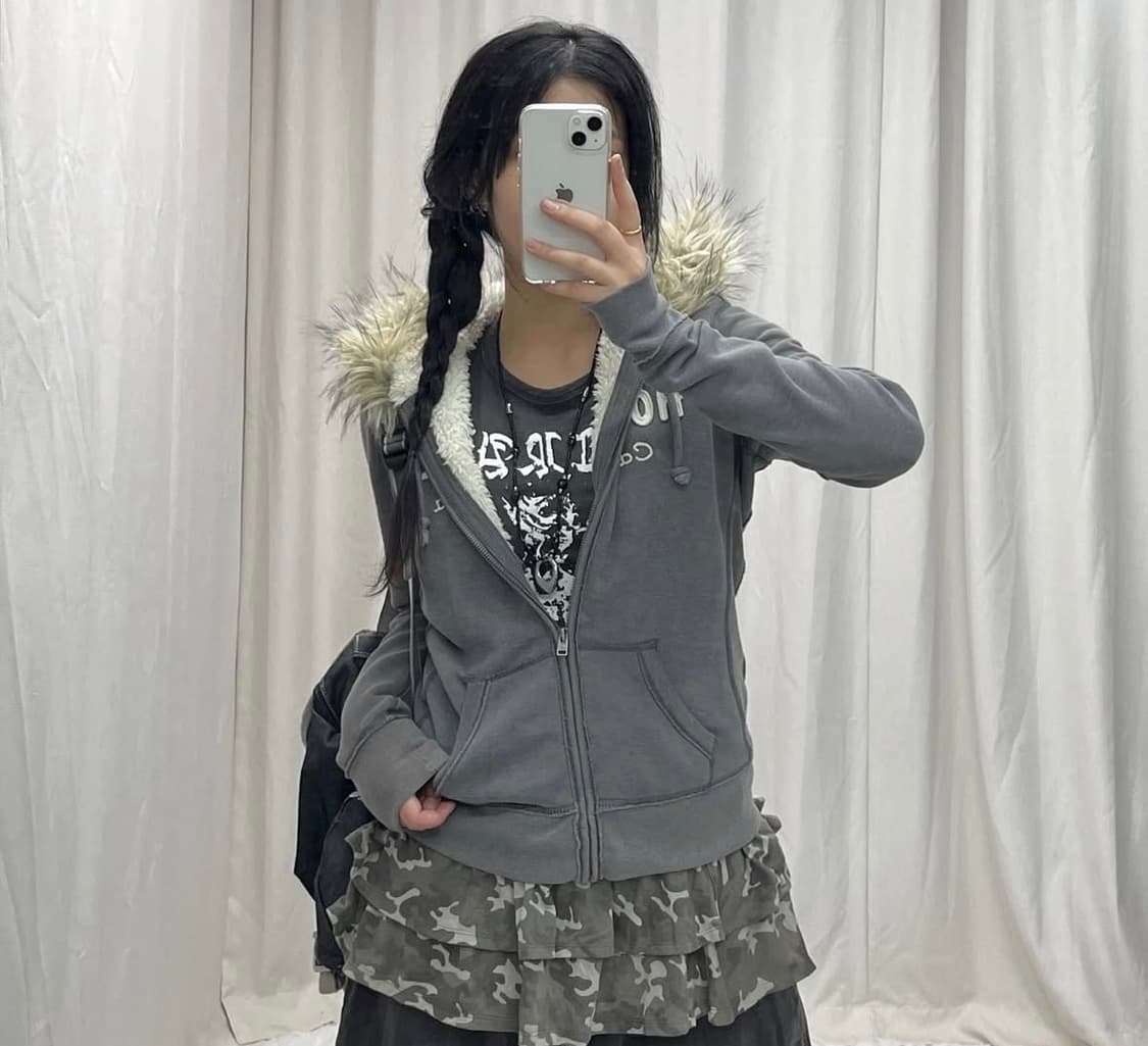 00s 홀리스터 레터링 패치 울프죠 퍼 후드집업 빈티지 펑크 록 상품이미지3