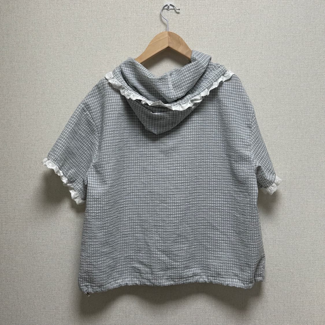 새상품/블루 체크 펀칭 반팔  상품이미지3