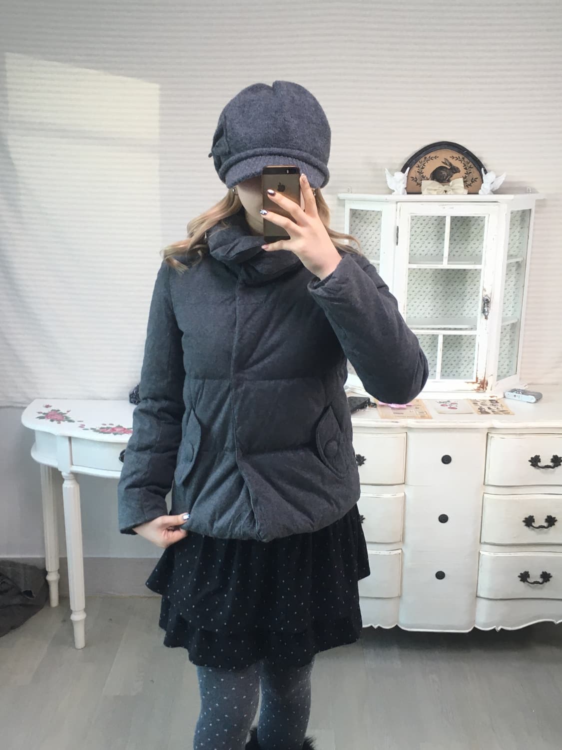 일본빈티지 둥근카라 차콜 다운 패딩 상품이미지1