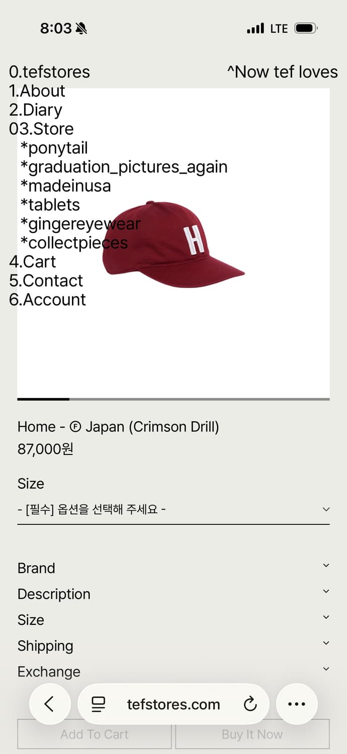 Tef Stores 볼캡 Home - Ⓕ Japan (Crimson Dr 상품이미지1