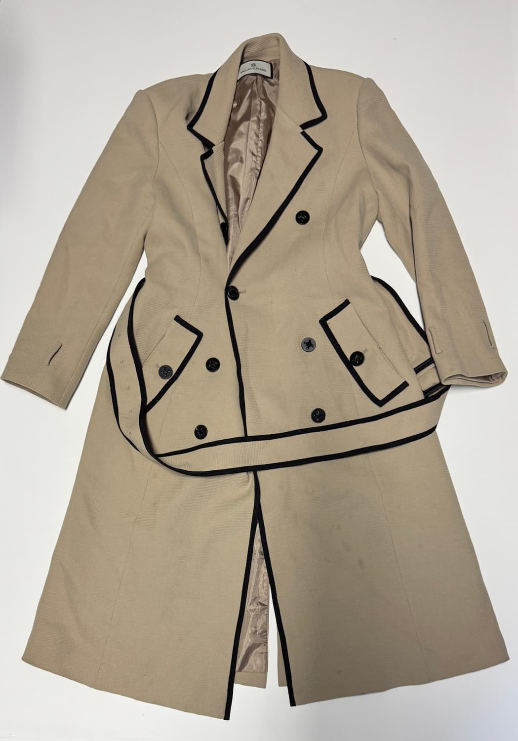 여성 모조에스핀 22년도 배색 포인트 벨티드 울 코트 상품이미지1