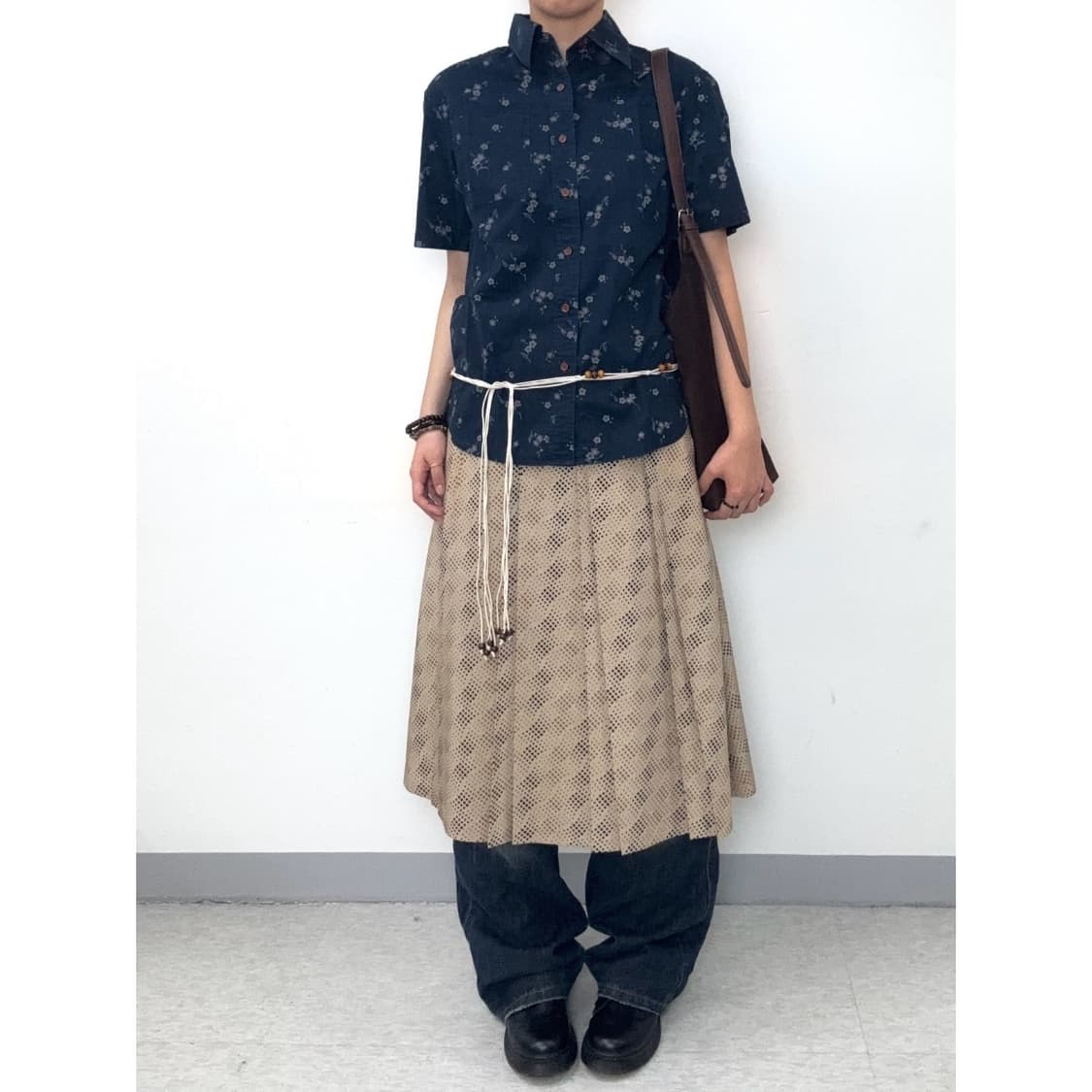 빈티지 베이지 미디 스커트 상품이미지2