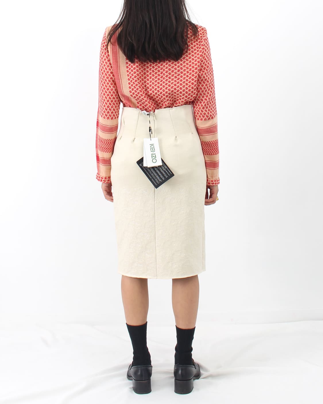 겐조 Kenzo 빈티지 자수 핀턱 H라인 아이보리 미디 스커트 치마 상품이미지9