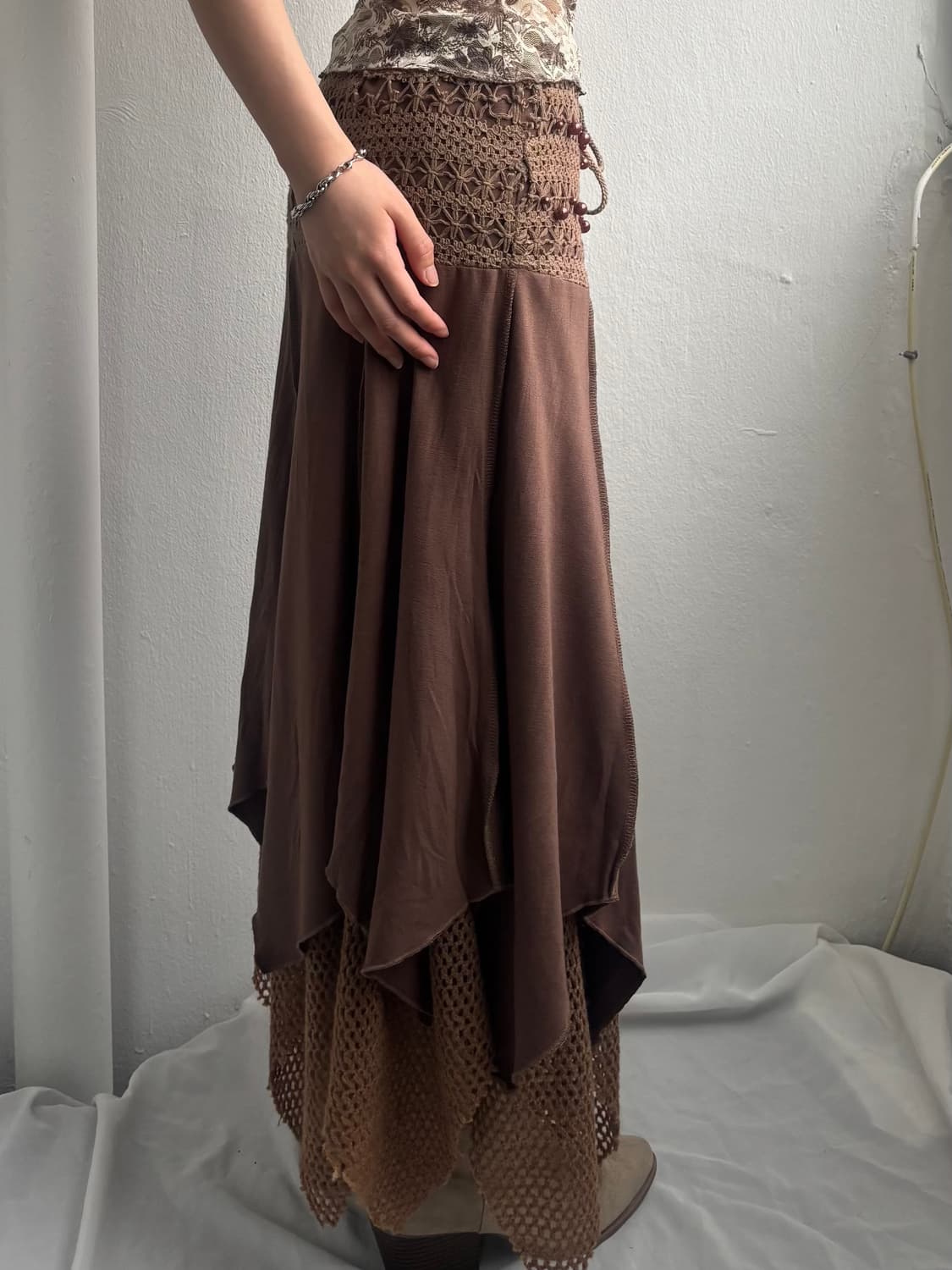 Brown Beaded Crochet Layered Skirt  상품이미지3