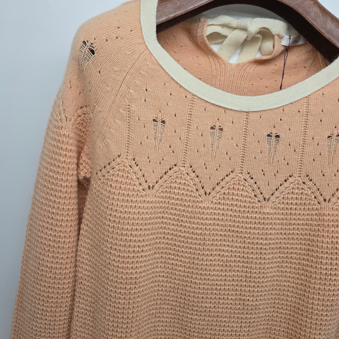 로엠 피치 핑크 울 니트 원피스 뒷리본 포인트 (미착용) 상품이미지9