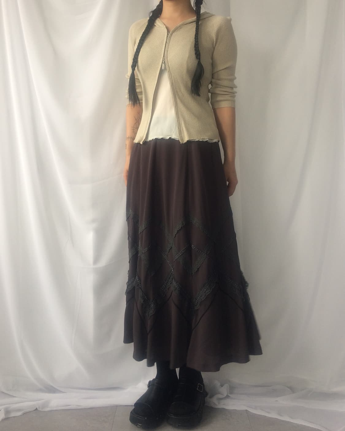 Lace trimming point long skirt 상품이미지7