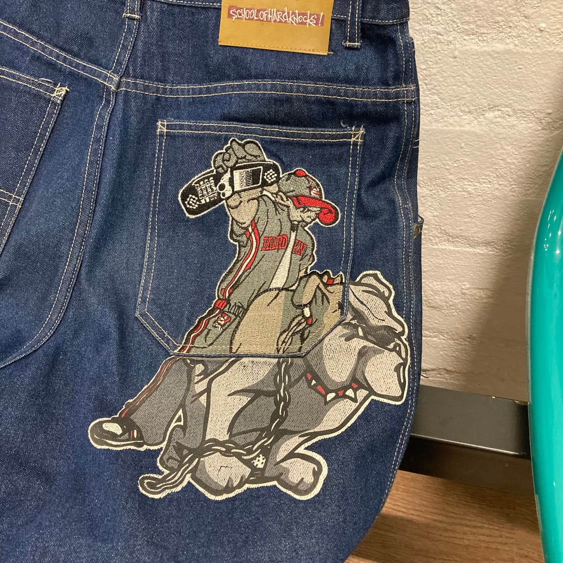 스쿨오브하드낙 올드스쿨 힙합 자수 카펜터 데님 팬츠 상품이미지5