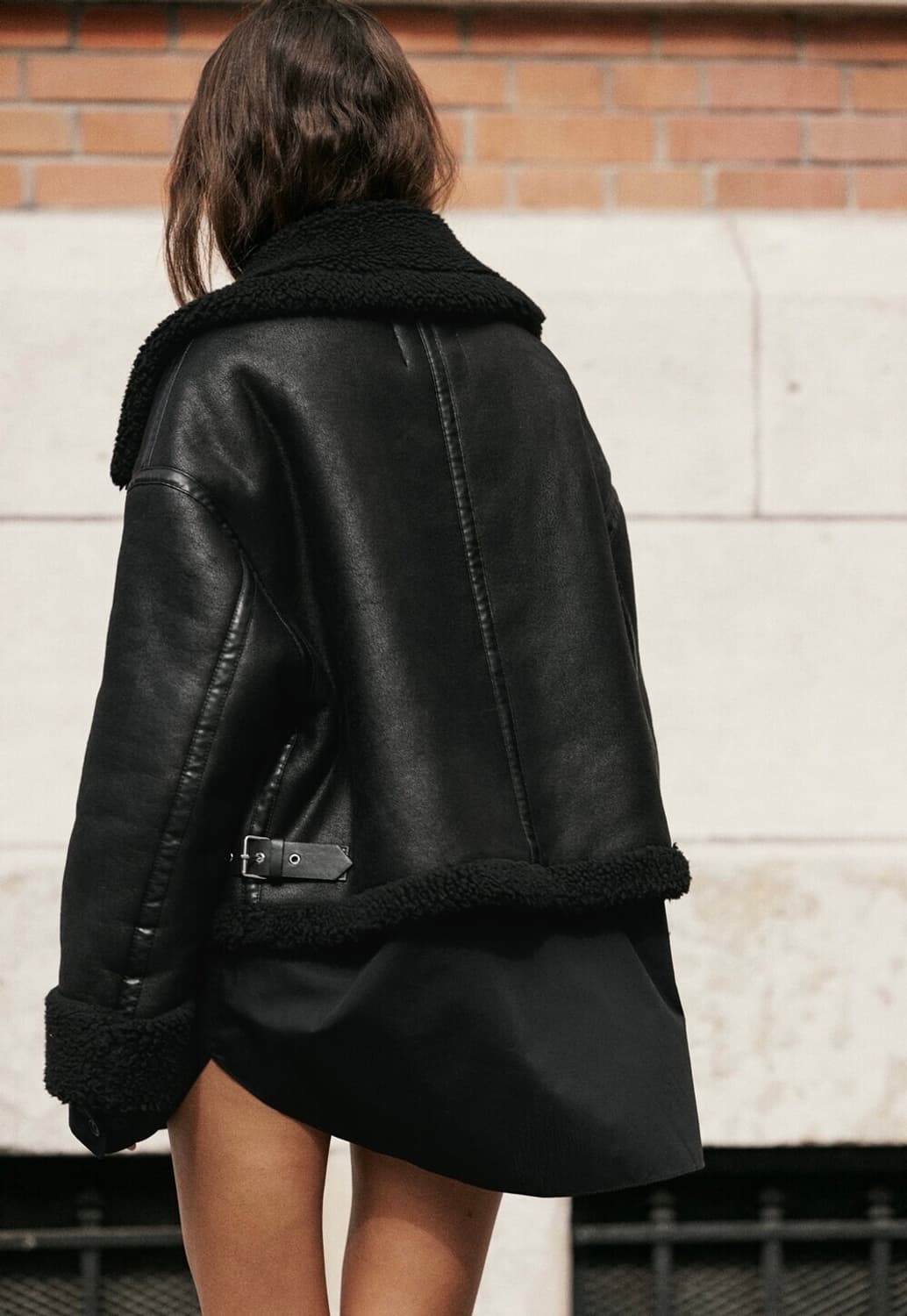 자라 ZARA 더블 페이스드 바이커 무스탕 점퍼 보헴서 맛 블랙 상품이미지5