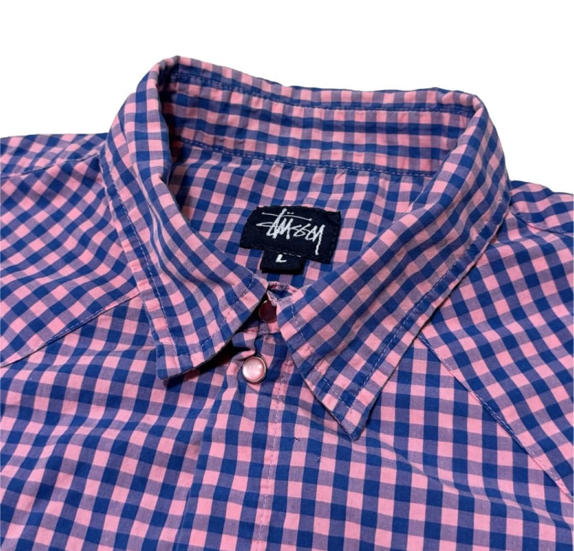 90s 올드 스투시 펄 버튼업 반팔 체크 셔츠 상품이미지2