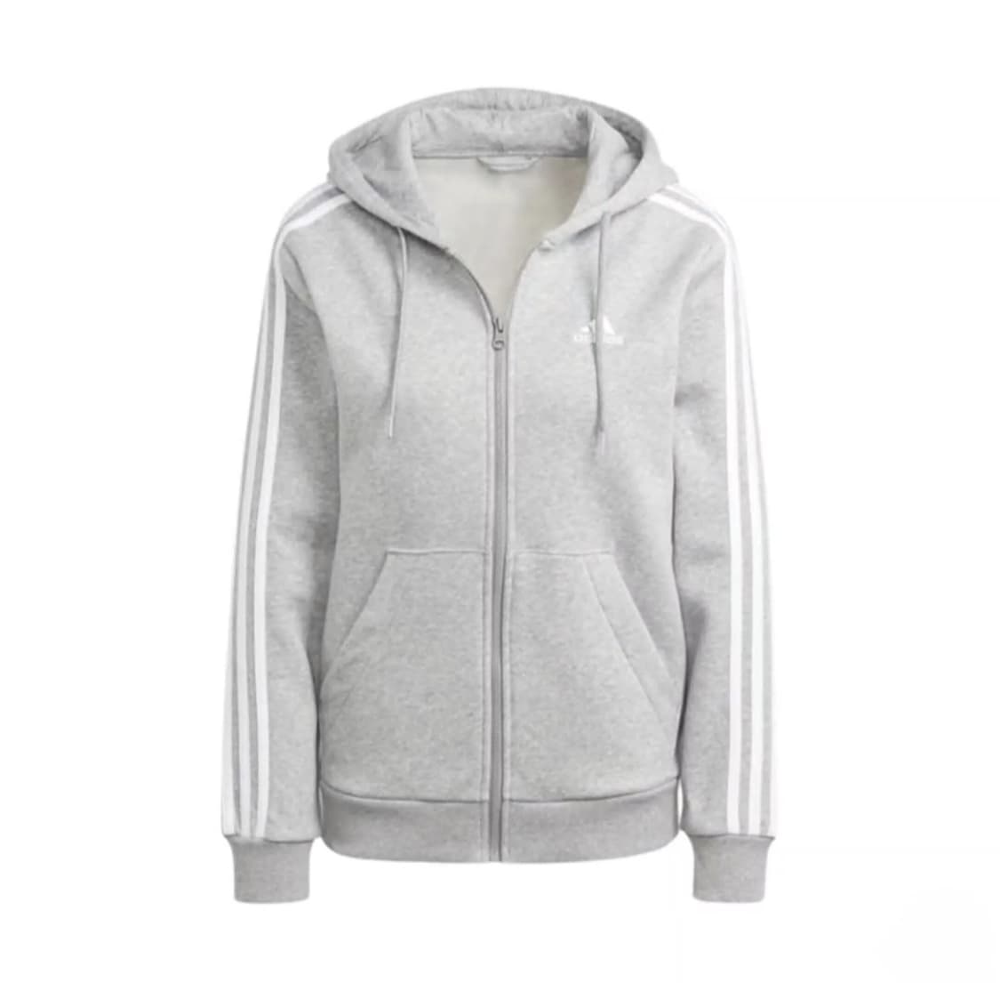 (W) 아디다스 에센셜 3S 풀집 플리스 후드 미디움 그레이 헤더 화이트 상품이미지1