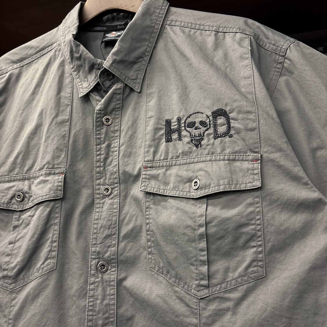 할리데이비슨 H-D 스컬 윙 엠브로이드 코튼트윌 워크셔츠 N1157 상품이미지6