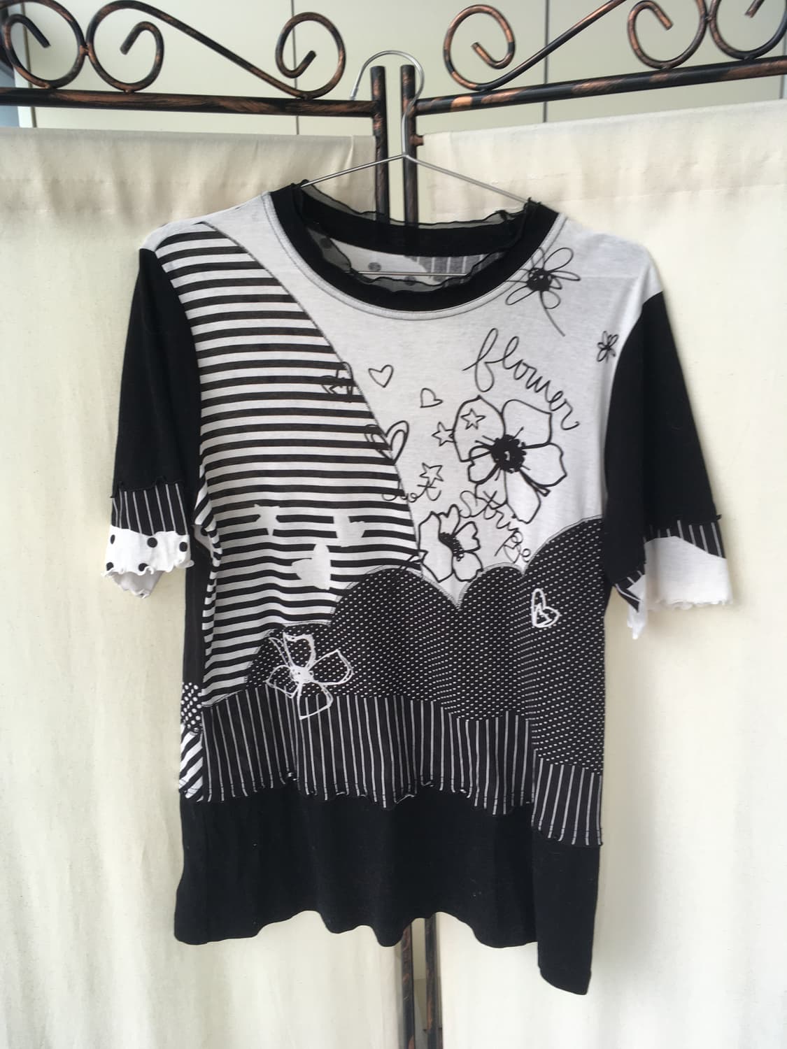 일본빈티지 도트 스트라이프 괴짜 프린팅 블라우스 상품이미지5