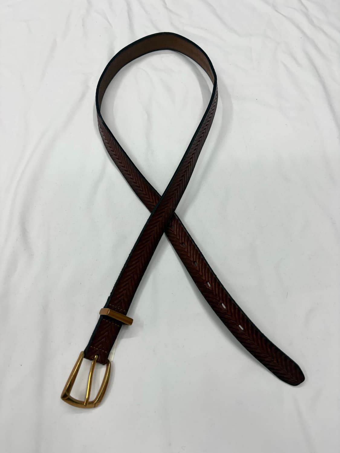 GAP 갭 헤링본 패턴 브라운 레더 벨트 상품이미지2