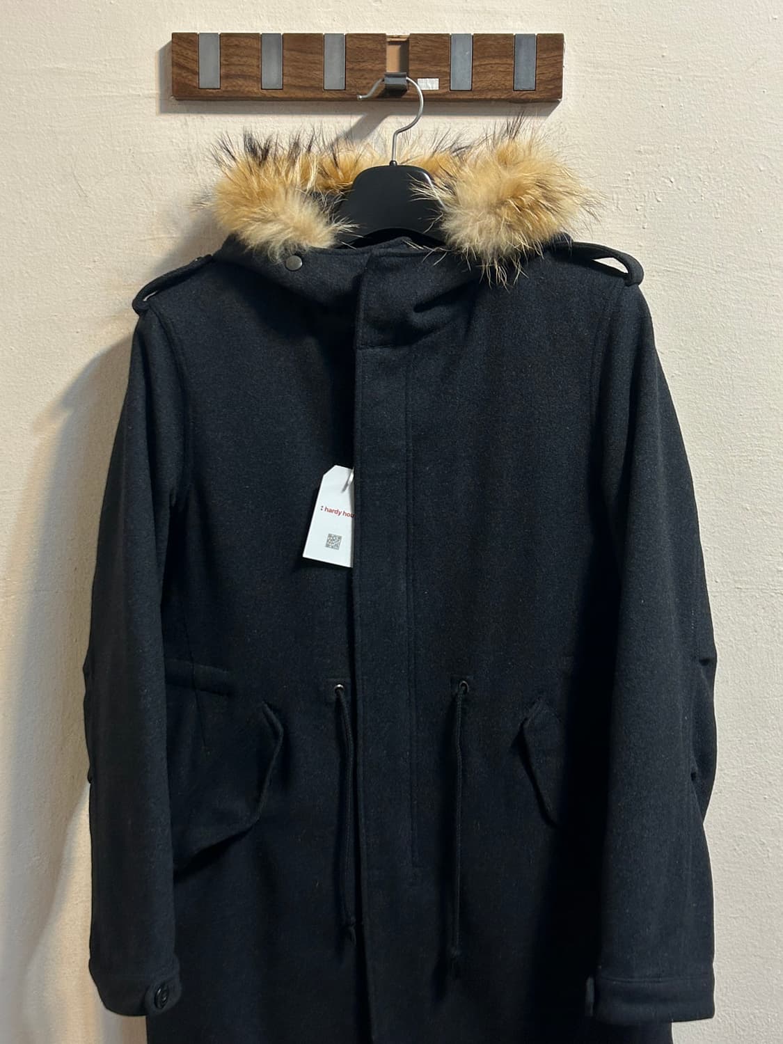 빔즈 라쿤 퍼 후드 울 블렌드 미디 코트 상품이미지2