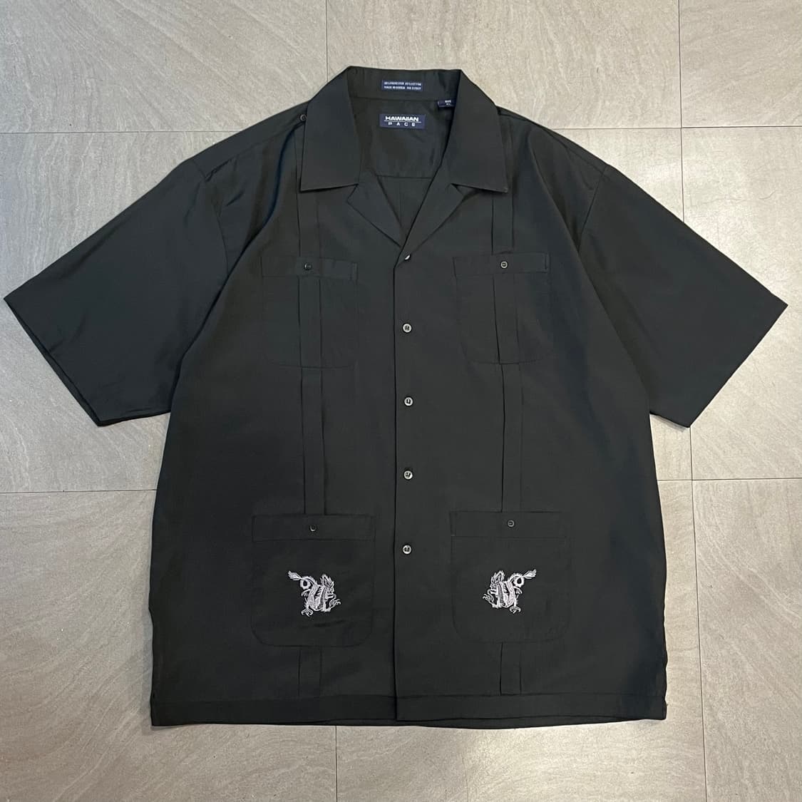 빈티지 쿠바 자수 구아야베라 반팔 블랙 셔츠 상품이미지1