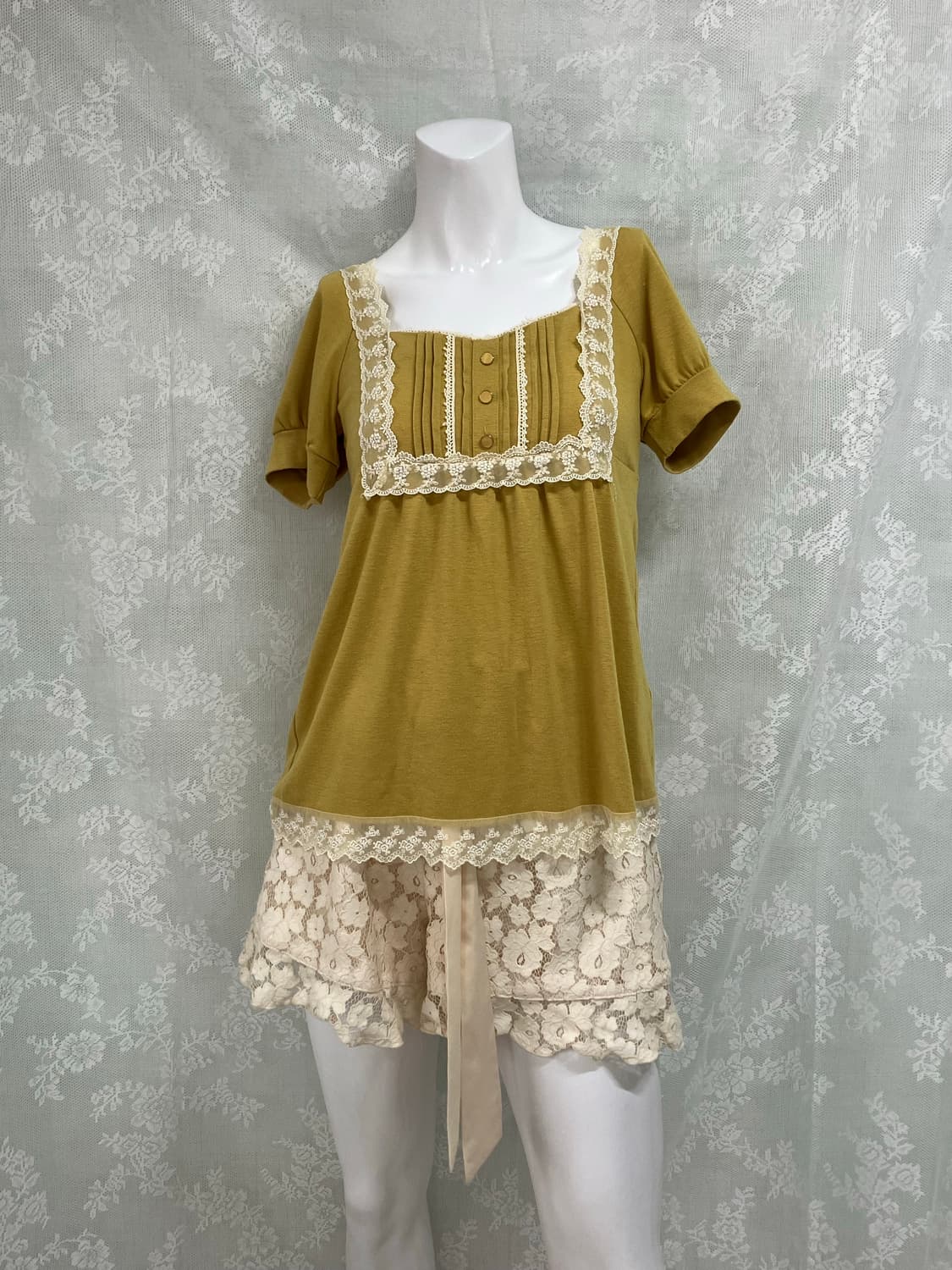 빈티지 옐로우 레이스 블라우스 1108 모리걸 y2k 스트릿 갸루 펑키  상품이미지2