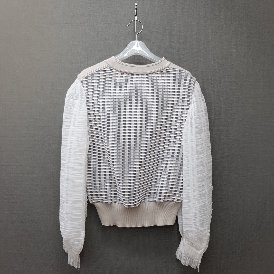 OBZEE 오브제 2021 시스루 슬리브 체크 니트 82-94-160 상품이미지4