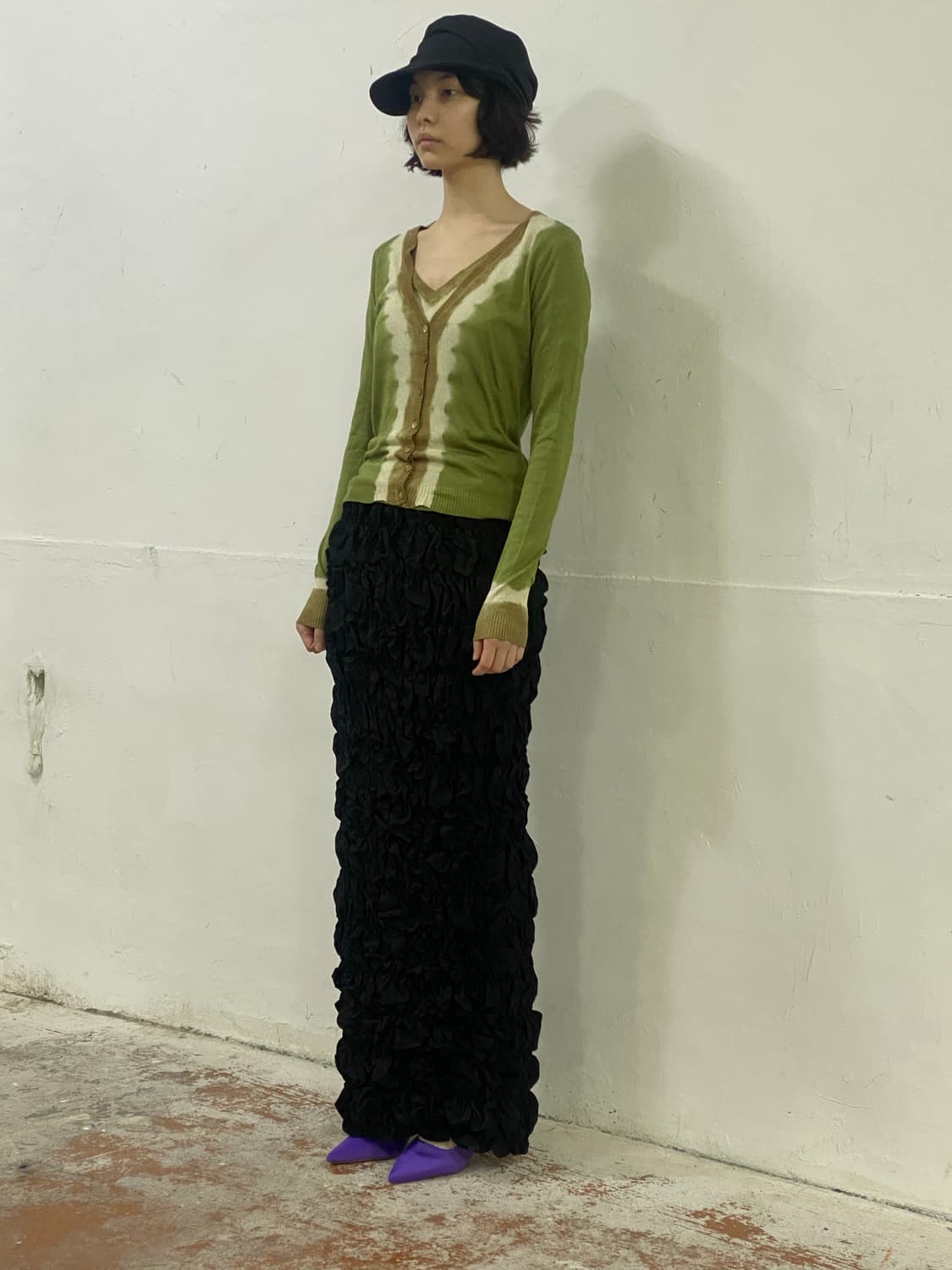 [Japan Vintage] 아방가르드 블랙 풀 셔링 텍스처 스커트 상품이미지4