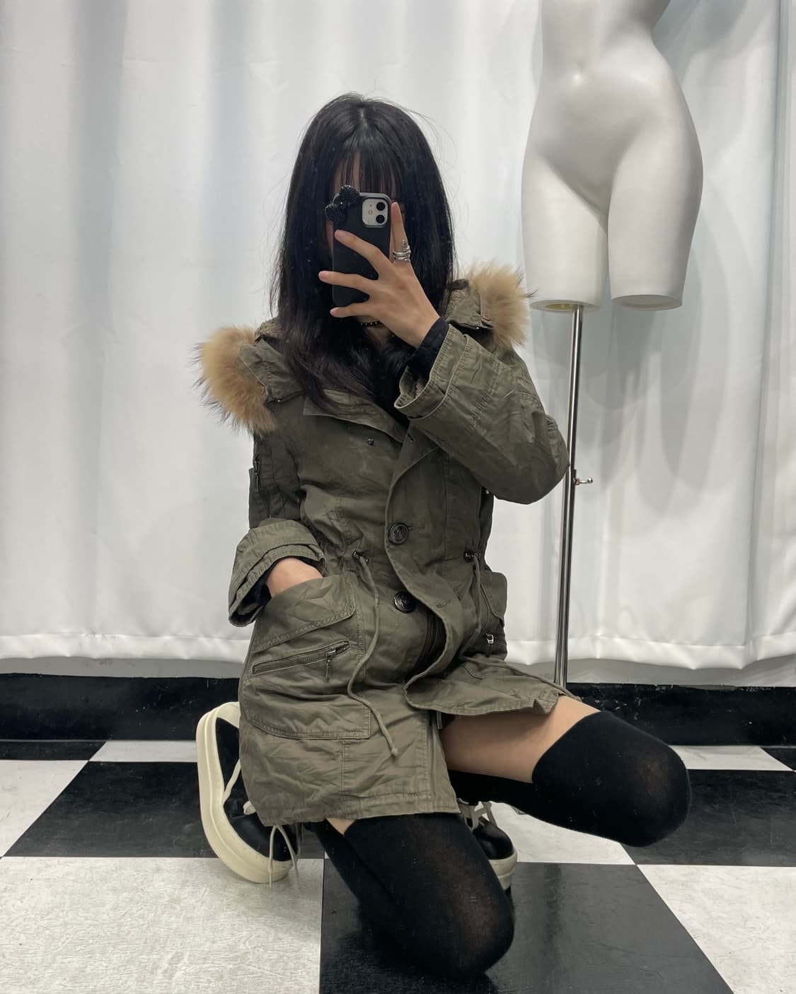 🎸카키 버튼 디테일 퍼 롱자켓🎸 상품이미지5