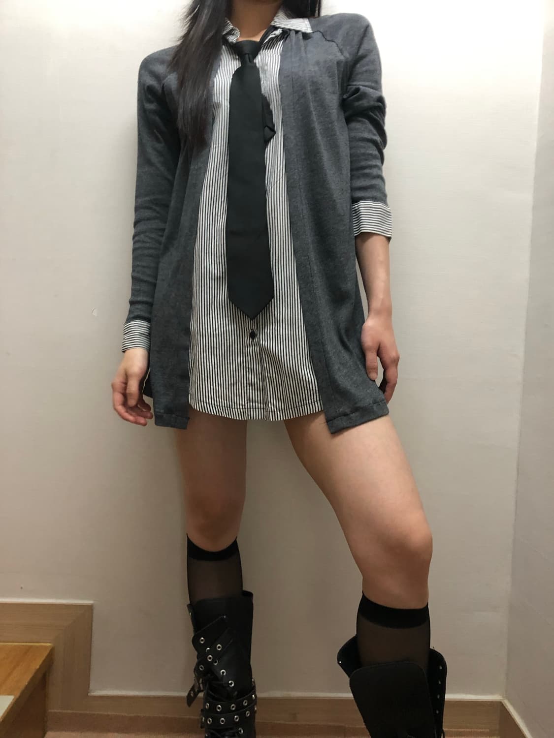 빈티지 가디건 레이어드 셔츠 원피스 상품이미지2