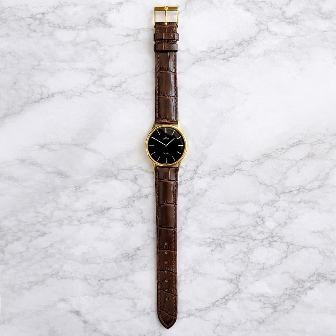 정품 오메가 드빌 1365 블랙 금장 빈티지 가죽 시계 상품이미지8