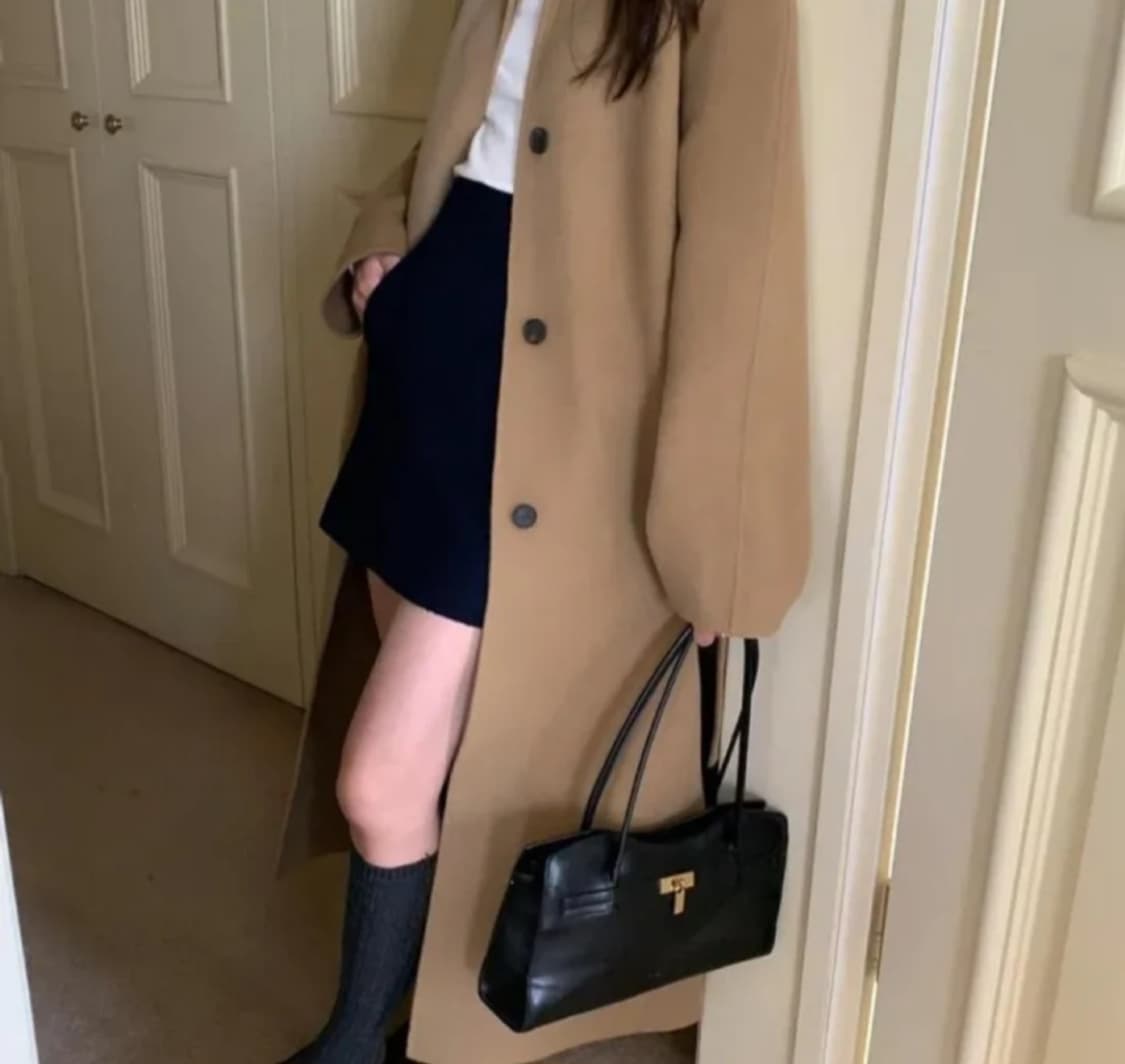 프리티영띵 울 90 핸드메이드 카멜 롱 코트 상품이미지3