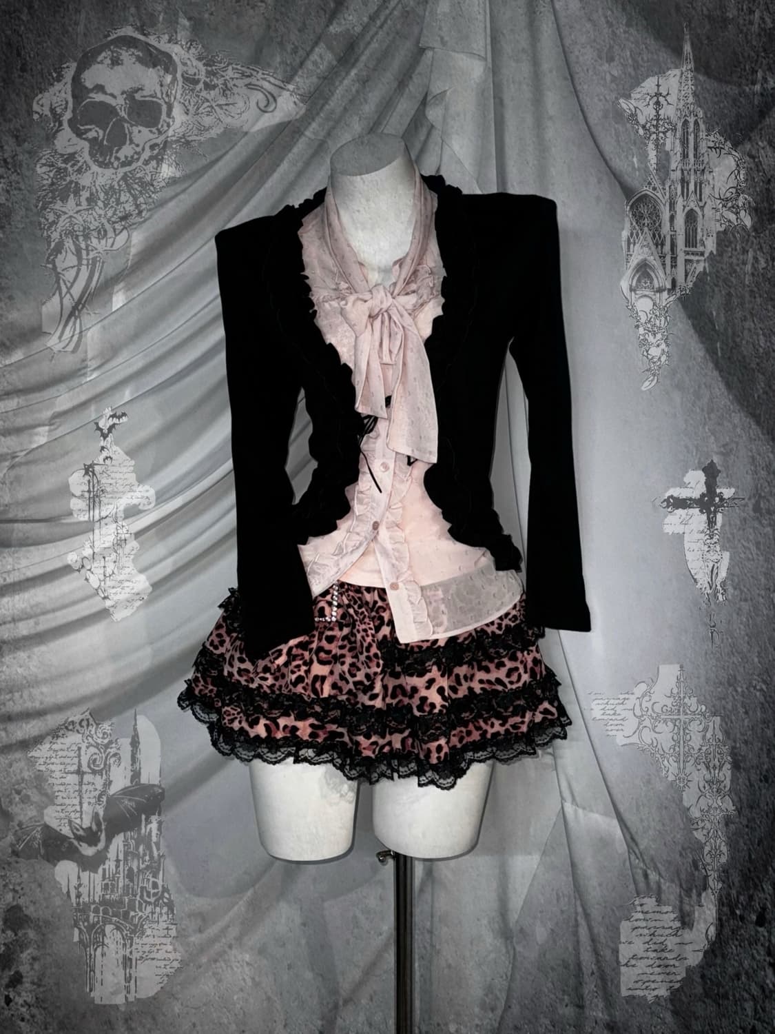 히메갸루 핑크 레오파드 프릴 코디세트  상품이미지1