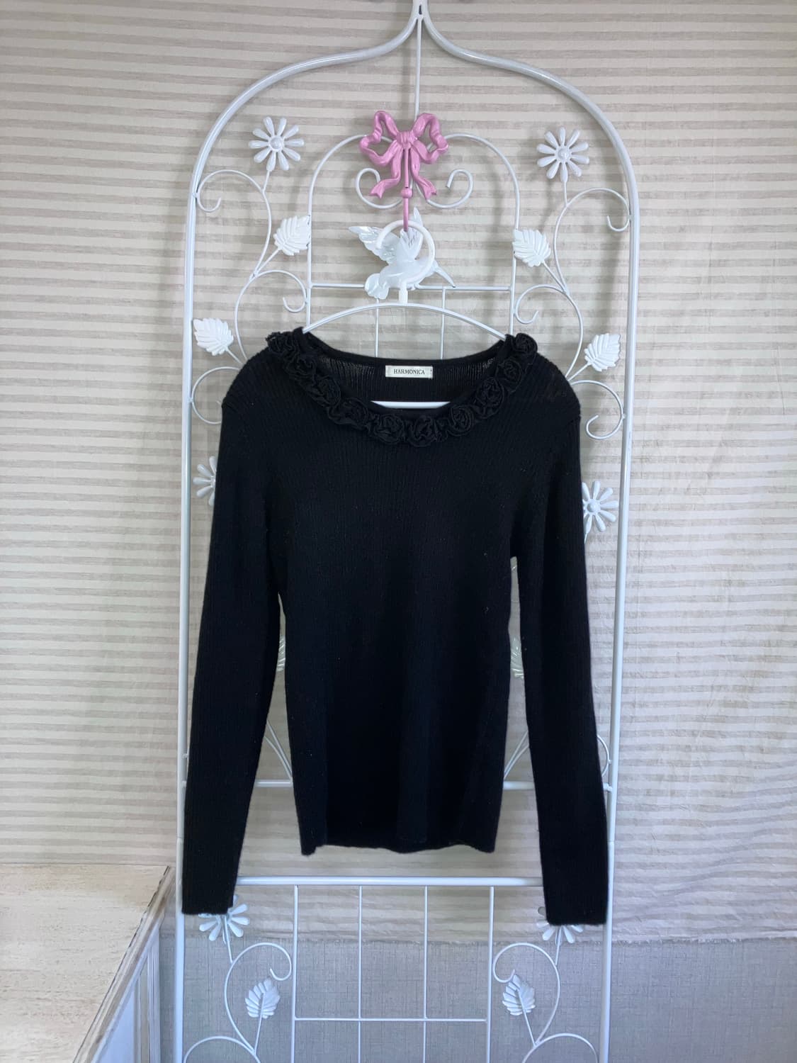 빈티지 블랙 플라워 패턴 니트 y2k 스트릿 갸루 펑키 일본빈티지 상품이미지1