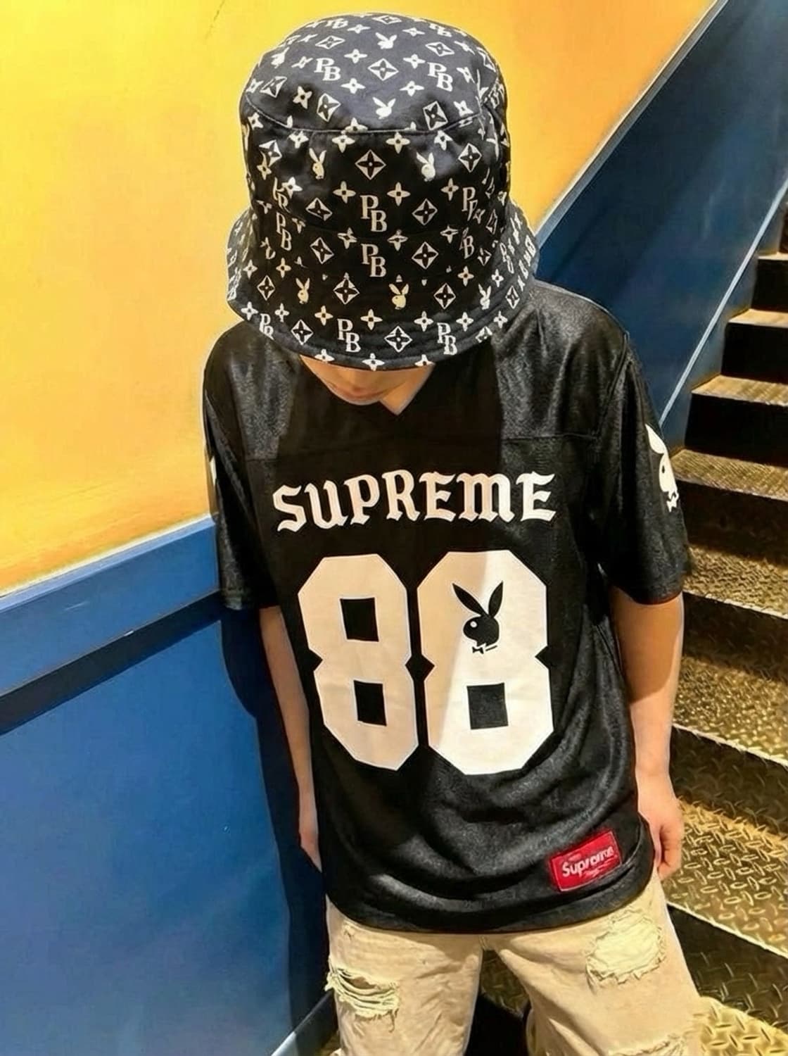 ( 레어) 희귀한 일본 플레이보이 PB 모노그램 버킷 모자 100% 코튼 상품이미지1