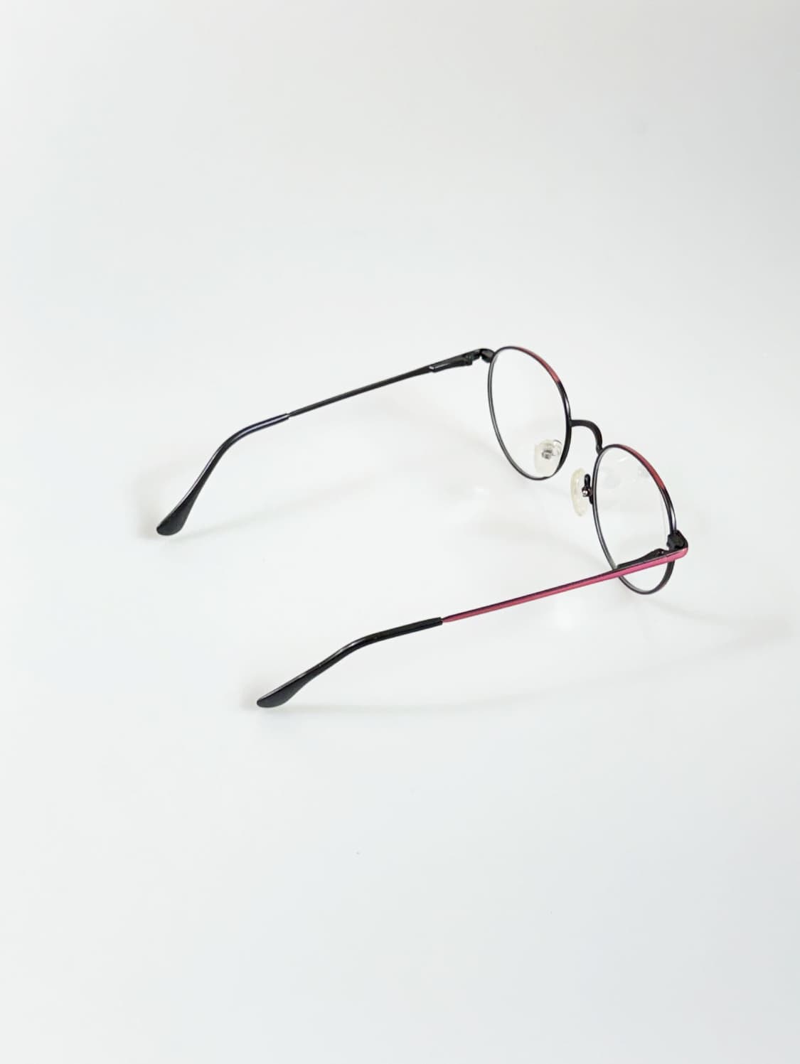 90s 유럽제 핑크 블랙 투톤 슬림 라운드 빈티지 안경 상품이미지4