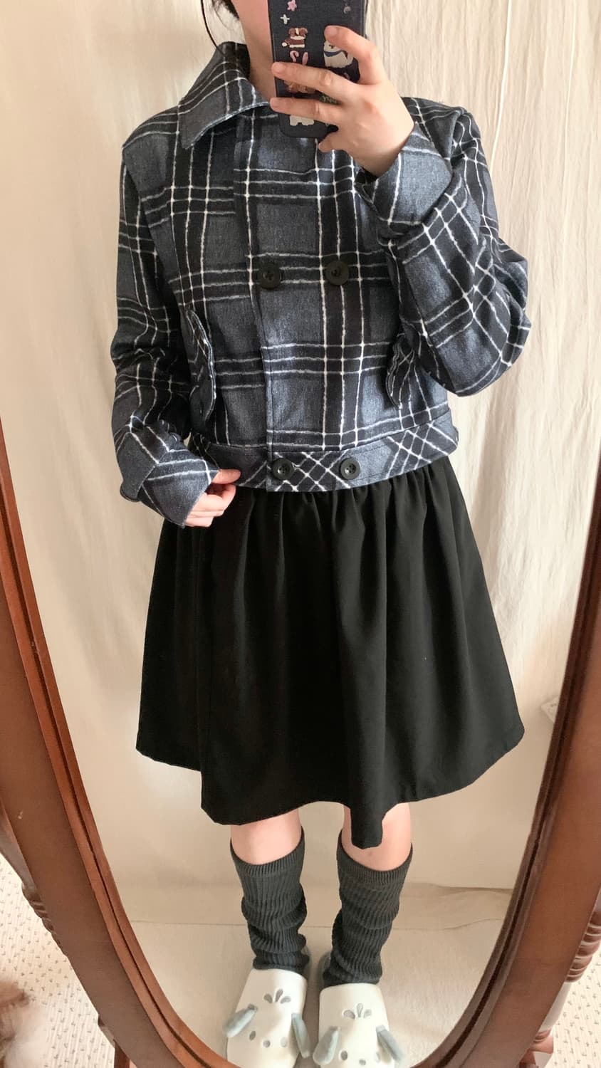 블루 체크 크롭 자켓 상품이미지7