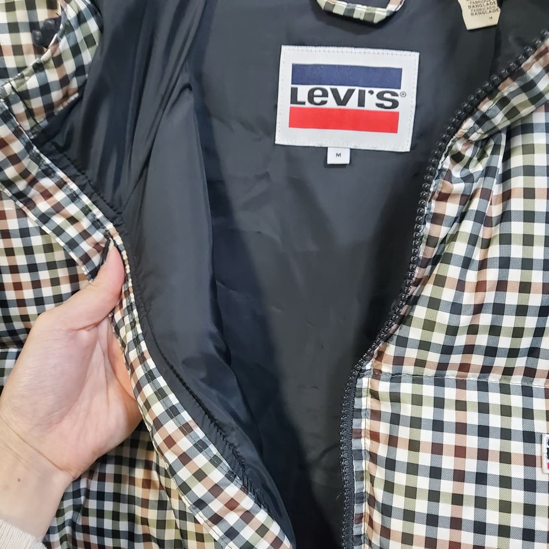 리바이스 채크 패턴 후드 덕다운 패딩  상품이미지6